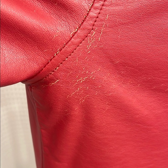 Women's Brick Red Faux Leather Jacket Fitted Pockets Front Zipper Size S - Picture 12 of 16